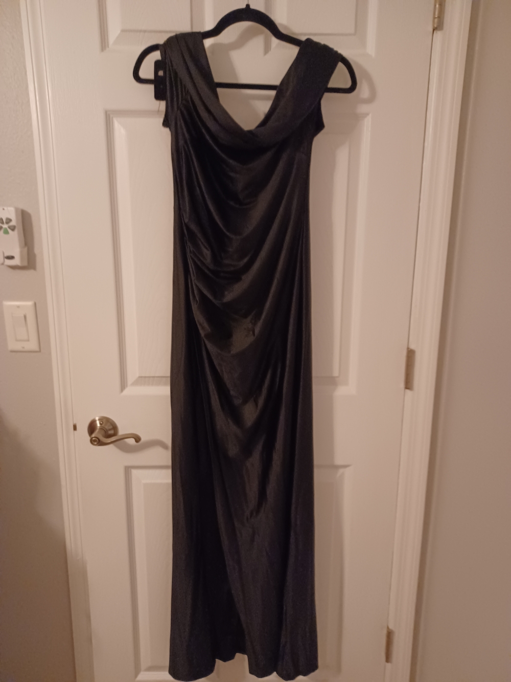 OYS Elegant Black Draped Evening Gown